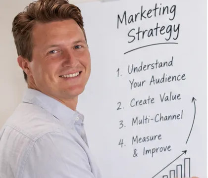 Brandon Loures mapping out a med spa SEO strategy on a whiteboard